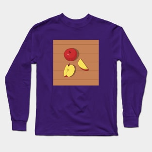 Whole and Sliced Apple on Wooden Table Long Sleeve T-Shirt